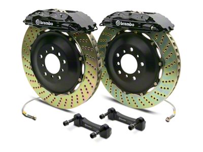 Brembo GT Series 4-Piston Rear Big Brake Kit with 2-Piece Cross Drilled Rotors; Black Calipers (07-13 Silverado 1500)