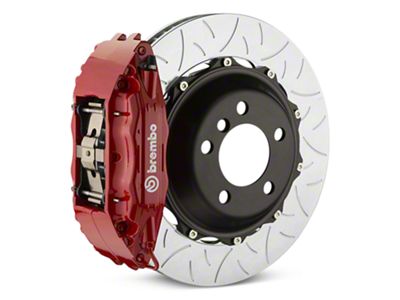 Brembo GT Series 4-Piston Rear Big Brake Kit with Type 3 Slotted Rotors; Red Calipers (14-18 Silverado 1500)