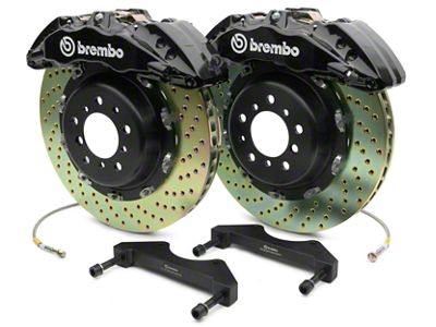 Brembo GT Series 6-Piston Front Big Brake Kit with 2-Piece Cross Drilled Rotors; Black Calipers (07-18 Silverado 1500)