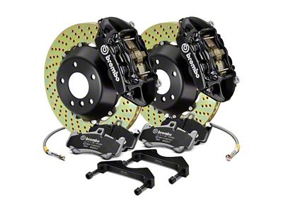 Brembo GT Series 4-Piston Rear Big Brake Kit with 2-Piece Cross Drilled Rotors; Black Calipers (00-06 Sierra 1500)