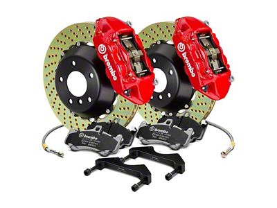 Brembo GT Series 4-Piston Rear Big Brake Kit with 2-Piece Cross Drilled Rotors; Red Calipers (00-06 Sierra 1500)