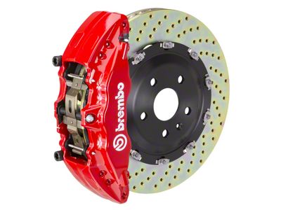 Brembo GT Series 6-Piston Front Big Brake Kit with 15-Inch 2-Piece Cross Drilled Rotors; Red Calipers (19-24 Sierra 1500)