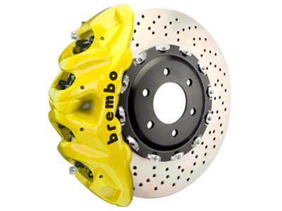 Brembo GT Series 8-Piston Front Big Brake Kit with 16.20-Inch 2-Piece Cross Drilled Rotors; Yellow Calipers (19-24 Sierra 1500)