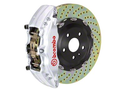Brembo GT Series 6-Piston Front Big Brake Kit with 15-Inch 2-Piece Cross Drilled Rotors; Silver Calipers (01-06 Sierra 2500 HD)