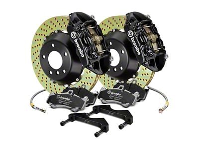 Brembo GT Series 4-Piston Rear Big Brake Kit with 2-Piece Cross Drilled Rotors; Black Calipers (00-06 Silverado 1500)