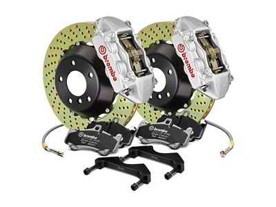 Brembo GT Series 4-Piston Rear Big Brake Kit with 2-Piece Cross Drilled Rotors; Silver Calipers (00-06 Silverado 1500)