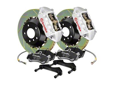 Brembo GT Series 4-Piston Rear Big Brake Kit with 2-Piece Slotted Rotors; Silver Calipers (00-06 Silverado 1500)
