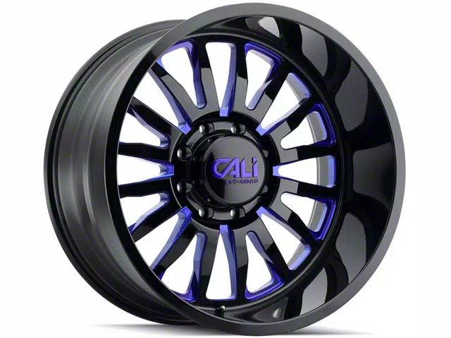 Cali Off-Road Summit Gloss Black with Blue Milled Spokes 6-Lug Wheel; 22x12; -51mm Offset (21-24 Yukon)