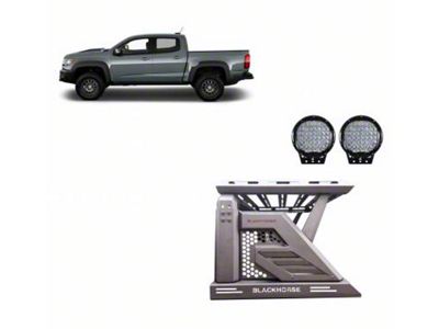 Armour II Roll Bar with 9-Inch Black Round Flood LED Lights and Basket; Black (15-25 Canyon)