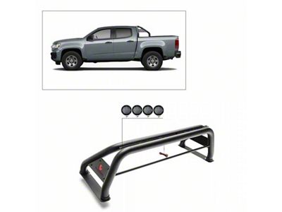 Classic Roll Bar with 5.30-Inch Black Round Flood LED Lights; Black (15-24 Canyon)