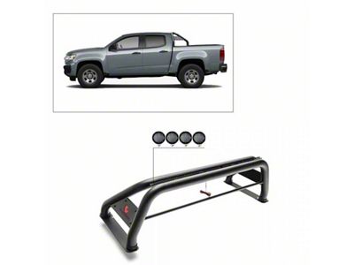 Classic Roll Bar with 5.30-Inch Black Round Flood LED Lights; Black (15-25 Canyon)