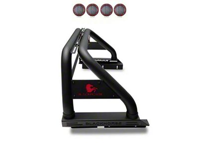 Classic Roll Bar for Tonneau Cover with 5.30-Inch Red Round Flood LED Lights; Black (15-22 Canyon)