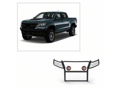 Modular Grille Guard with 5.30-Inch Red Round Flood LED Lights; Black (15-22 Canyon)