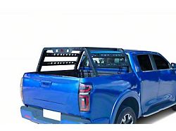 Overland Utility Bed Rack with Red 5.30-Inch Round LED Lights; Black (15-20 Canyon)