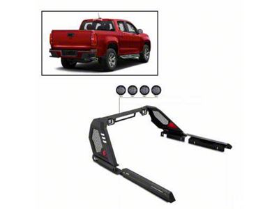 Vigor Roll Bar with 5.30-Inch Black Round Flood LED Lights; Black (15-25 Canyon)