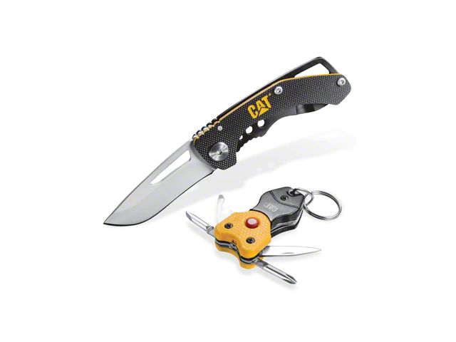 CAT Keychain Light and 5-Inch Drop Point Knife Set; 2-Piece (Universal; Some Adaptation May Be Required)