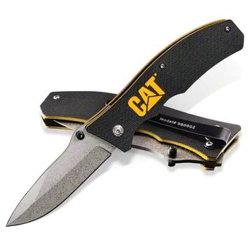 Cat 7-1/2 Inch Drop-Point Folding Knife, 3 Inch Blade, Pocket Clip, Hunting, Fishing