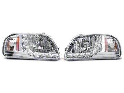 Euro Headlights with LED DRL; Chrome Housing; Clear Lens (97-03 F-150)