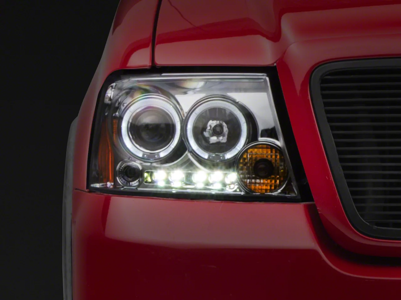 LED Halo Projector Headlights; Chrome Housing; Clear Lens (04-08 F-150)