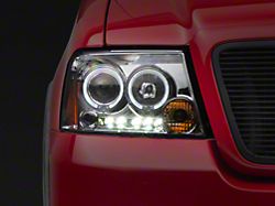 LED Halo Projector Headlights; Chrome Housing; Clear Lens (04-08 F-150)