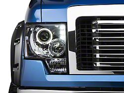 Dual LED Halo Projector Headlights; Chrome Housing; Clear Lens (09-14 F-150 w/ Factory Halogen Headlights)