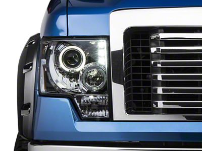 Dual LED Halo Projector Headlights; Chrome Housing; Clear Lens (09-14 F-150 w/ Factory Halogen Headlights)