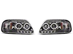 LED Halo Projector Headlights; Chrome Housing; Clear Lens (97-03 F-150)