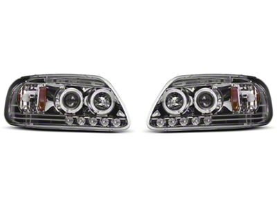 LED Halo Projector Headlights; Chrome Housing; Clear Lens (97-03 F-150)