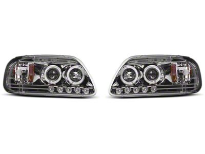 LED Halo Projector Headlights; Chrome Housing; Clear Lens (97-03 F-150)