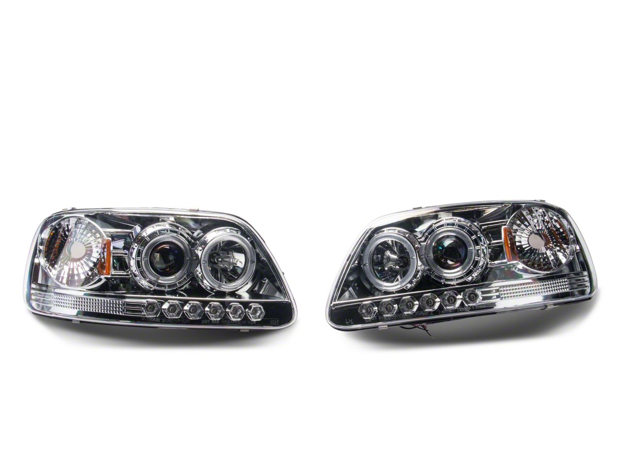 LED Halo Projector Headlights; Chrome Housing; Clear Lens (97-03 F-150)