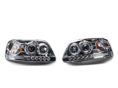 LED Halo Projector Headlights; Chrome Housing; Clear Lens (97-03 F-150)