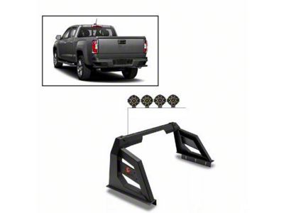 Armour Roll Bar with 7-Inch Black Round LED Lights; Black (15-22 Colorado)