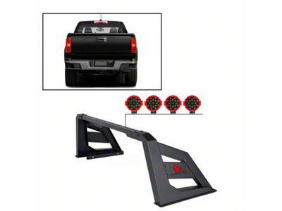 Armour Roll Bar with 7-Inch Red Round LED Lights; Black (15-22 Colorado)