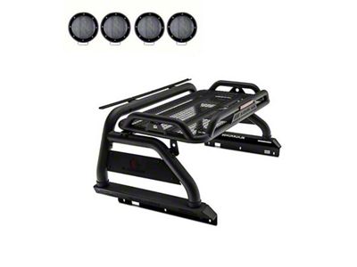 Atlas Roll Bar with 5.30-Inch Black Round Flood LED Lights for Tonneau Cover; Black (15-22 Colorado)