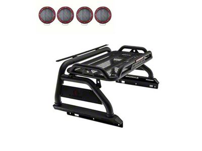 Atlas Roll Bar with 5.30-Inch Red Round Flood LED Lights for Tonneau Cover; Black (15-22 Colorado)