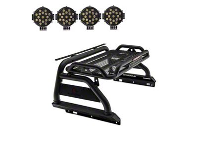 Atlas Roll Bar with 7-Inch Black Round LED Lights for Tonneau Cover; Black (15-22 Colorado)