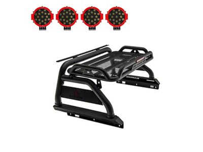 Atlas Roll Bar with 7-Inch Red Round LED Lights for Tonneau Cover; Black (15-22 Colorado)