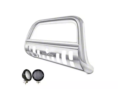 Bull Bar with 5.30-Inch Black Round Flood LED Lights; Stainless Steel (15-22 Colorado, Excluding ZR2)