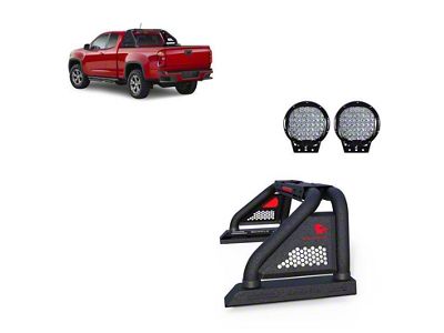 Classic Pro Roll Bar with 9-Inch Black Round Flood LED Lights; Black (15-22 Colorado)