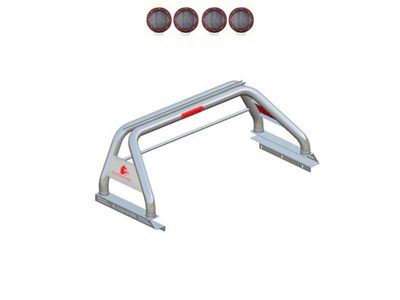 Classic Roll Bar for Tonneau Cover with 5.30-Inch Red Round Flood LED Lights; Stainless Steel (15-22 Colorado)