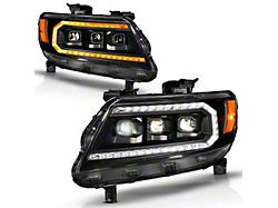 Full LED Projector Headlights with DRL, Initiation and Sequential; Black Housing; Clear Lens (15-22 Colorado w/ Factory Halogen Headlights)