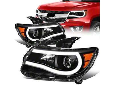 Full LED U-Tube DRL Projector Headlights with Amber Corners; Black Housing; Clear Lens (15-22 Colorado)