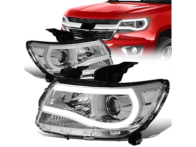 Full LED U-Tube DRL Projector Headlights with Clear Corners; Chrome Housing; Clear Lens (15-22 Colorado)