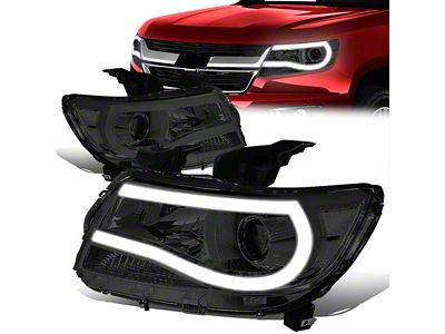 Full LED U-Tube DRL Projector Headlights with Clear Corners; Chrome Housing; Smoked Lens (15-22 Colorado)