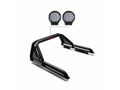 Gladiator Roll Bar with 9-Inch Red Round Flood LED Lights; Black (15-25 Colorado)