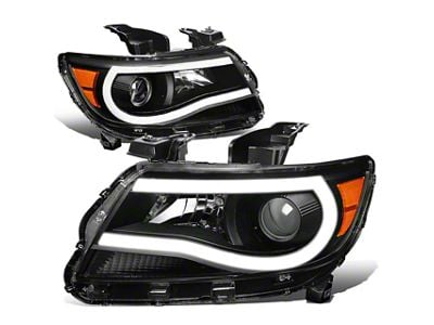 LED DRL Projector Headlights with Amber Corners; Black Housing; Clear Lens (15-22 Colorado)