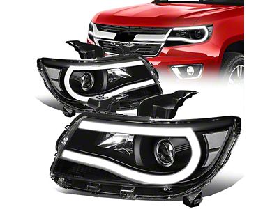 LED DRL Projector Headlights with Clear Corners; Black Housing; Clear Lens (15-22 Colorado)