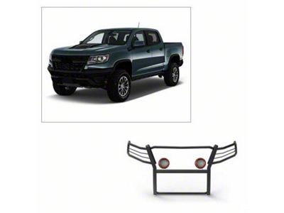 Modular Grille Guard with 5.30-Inch Red Round Flood LED Lights; Black (15-22 Colorado, Excluding ZR2)