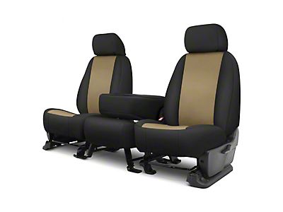Custom Fit Front Seat Covers For Ford F-150 – Black/Beige Faux Leather With Built-in Seatbelt Slots