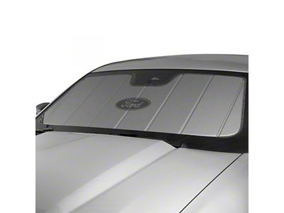 Covercraft UVS100 Heat Shield Custom Sunscreen with Black Ford Oval Logo; Silver (15-20 F-150 w/o Mirror Camera)